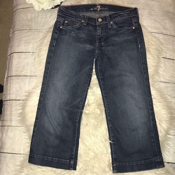 7 For All Mankind 7FAM Dojo Cropped Capri Denim Jeans Embroidered 7s Sevens 25 - Picture 2 of 7